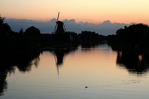 Molen Van Alphen Aan Den Rijn Bij Zonsondergang